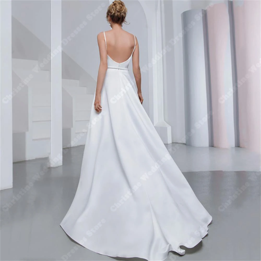 Simple Luminous Satin Surface Wedding Dresses Sexy Light Bridal Gowns Creative Mopping Length Ball Vestidos De Noche Customized