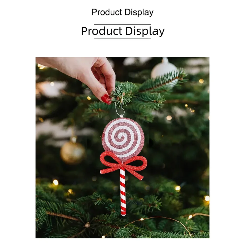 

Holiday Candy Shaped Hanging Ornament with Bow for Christmas Tree Decoration and Seasonal Home Use Plastic Material