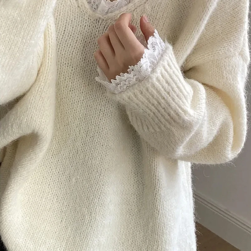 

Свитера женские с v-образным вырезом кружевные пуловеры винтажные шикарные вязаные джемперы осень-зима новые удобные свободные свитера