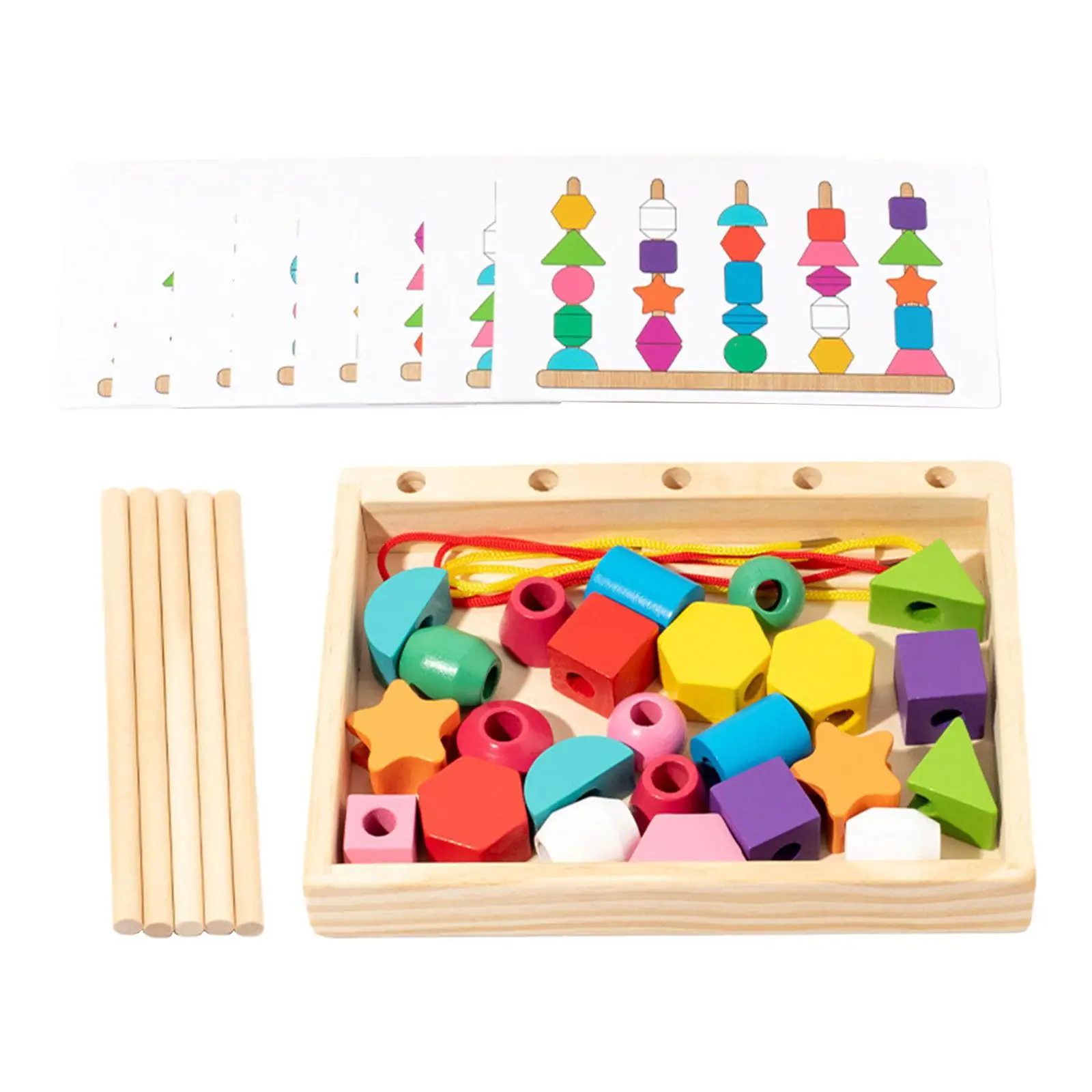 Montessori Toys Bead Sequencing Set Fine Motor Skills Toys Matching Shape Stacker Stacking Blocks for Birthday Gift Kids 2 3 4 5