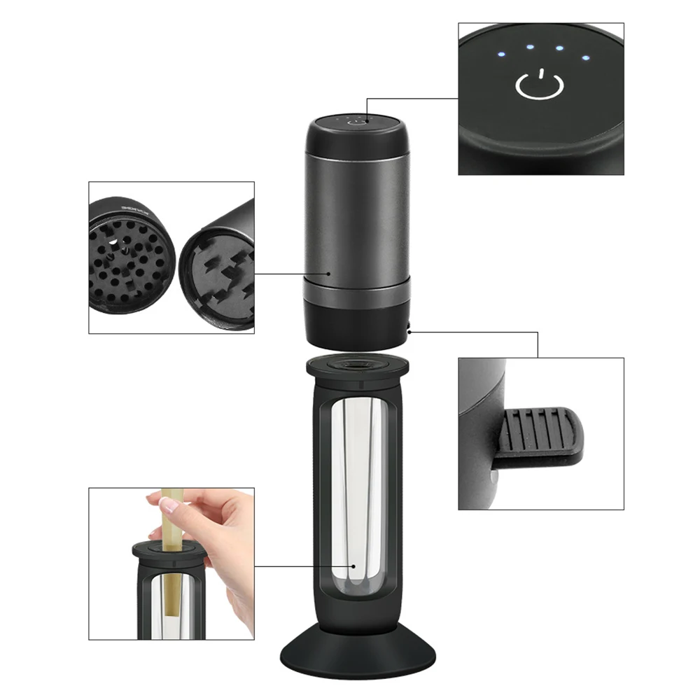 2 In1 Electric Dry Herb Grinder with Filling Tobacco Horn Tube /Cone Rolling Paper Cigarette Maker Smoking Accessories