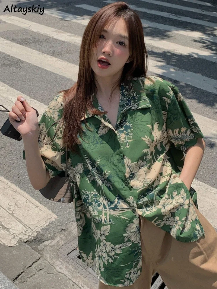 

Summer Shirts Women Baggy Print Vintage Tops Causal Holiday All-match Beach Style Cool Fashion Temper Streetwear Mujer Camisa