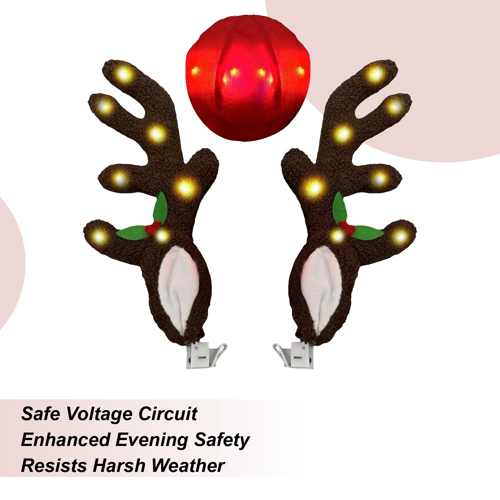 

Christmas Car Decorations LED Antler With Nose Car Decor For Automotive Truck Vehicle SUV Exterior Window Roof Top Holiday