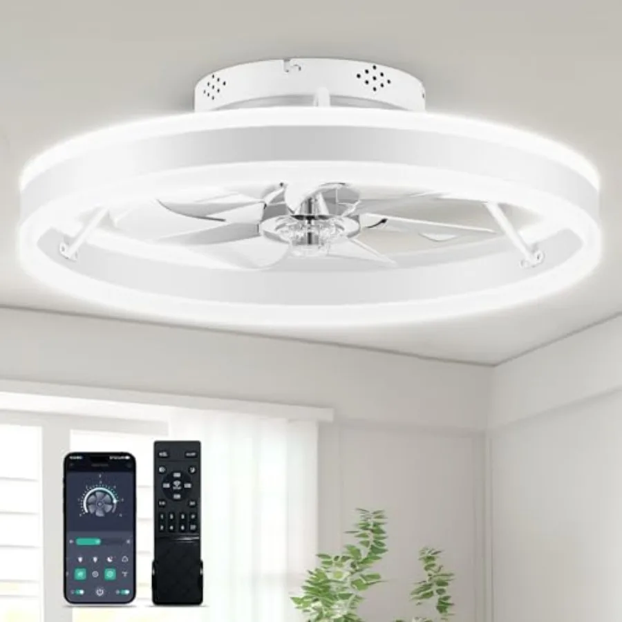 

Ceiling Fans with Lights and Remote, 20" Low Profile Ceiling Fan, 2700-6500K Color Temperature, 6 Wind Speeds, Quiet DC Motor,