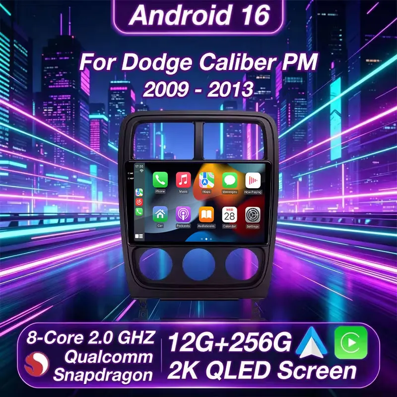 Android 16 For Dodge Caliber PM 2009-2013 Wireless CarPlay Android Auto 8 Core Head Unit Stereo Player GPS WiFi 2 DIN Autoradio