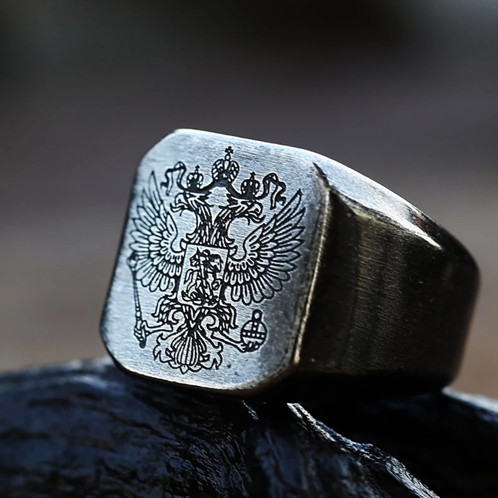 High Quality Double Eagle Rings 316L Stainless Steel A Coat Of Arms Of The Russian Signet Ring For Men Cool Band Jewelry Gifts