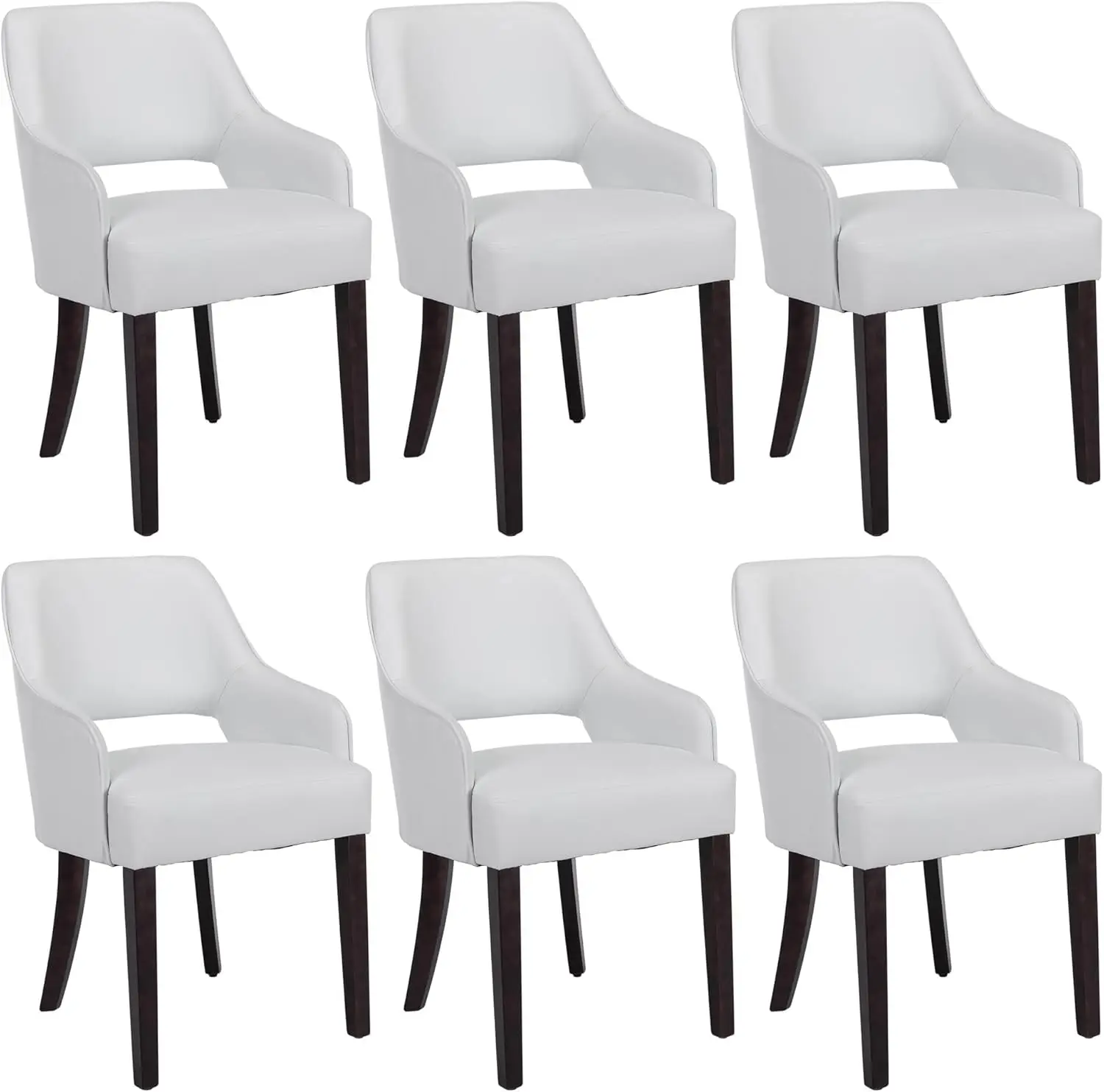 Dining Chairs Set of 6 PU Leather Upholstered Accent Side Chair Wood Kitchen Chairs for Living Room/Dining Room/Bedroom/White