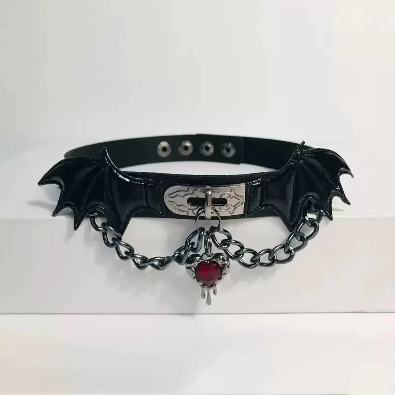Y2K Dämon Flügel Kreuz Anhänger Leder Kragen Halsband Weibliche Goth Halloween Halsketten Colliers Pendentif Collares Para Mujer