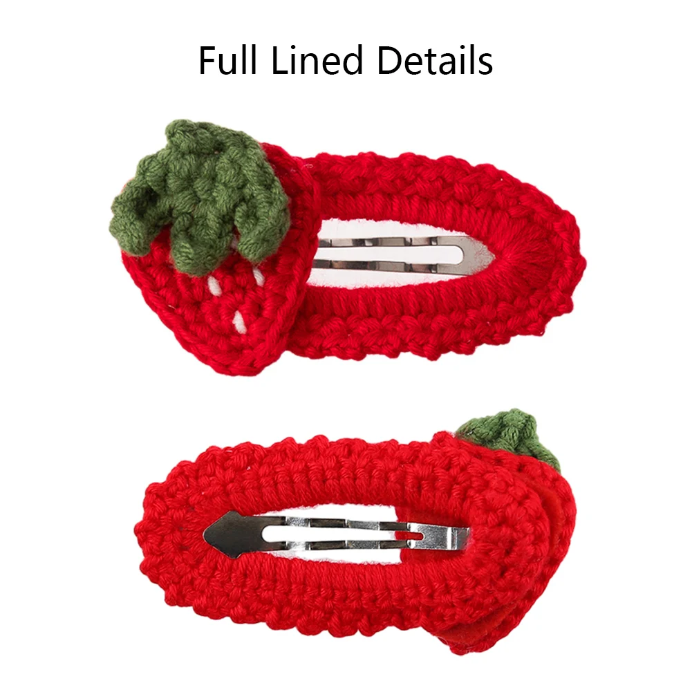 Handmade Crocheted Strawberry Hair Clips for Newborn Princess Girls Cotton Yarn Snap Hairpins Red Hairgrips Kids BB Barrettes