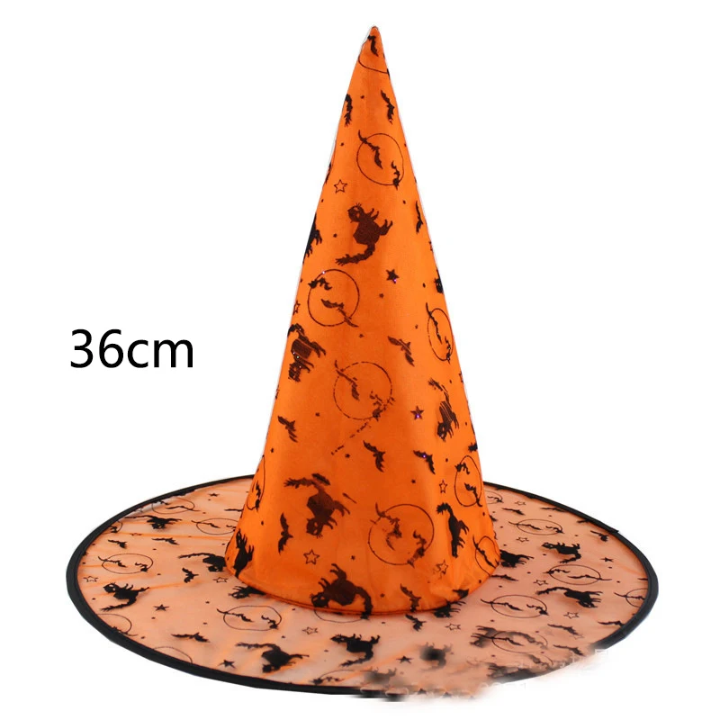 Feiticeiro de Halloween Chapéu para adultos e crianças, festa, Cosplay, Black Pointed Witch Caps, chapéu adornado, fita