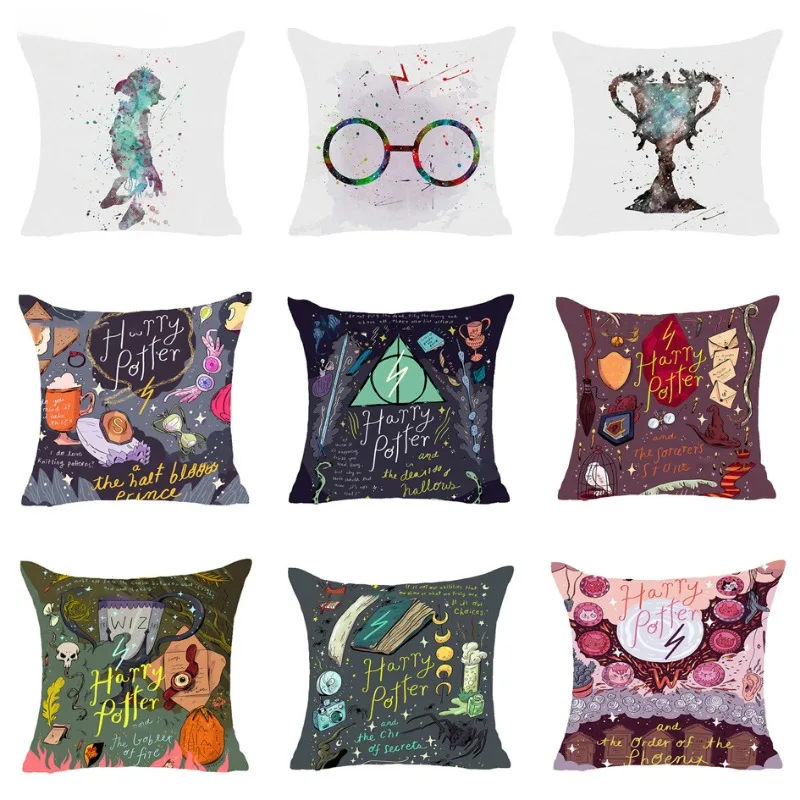 Harry Potter Cushion Peach Skin Cloth Flame Cup-shaped Death Saint Home Decoration Pillowcase Personality Unique and Beautiful .