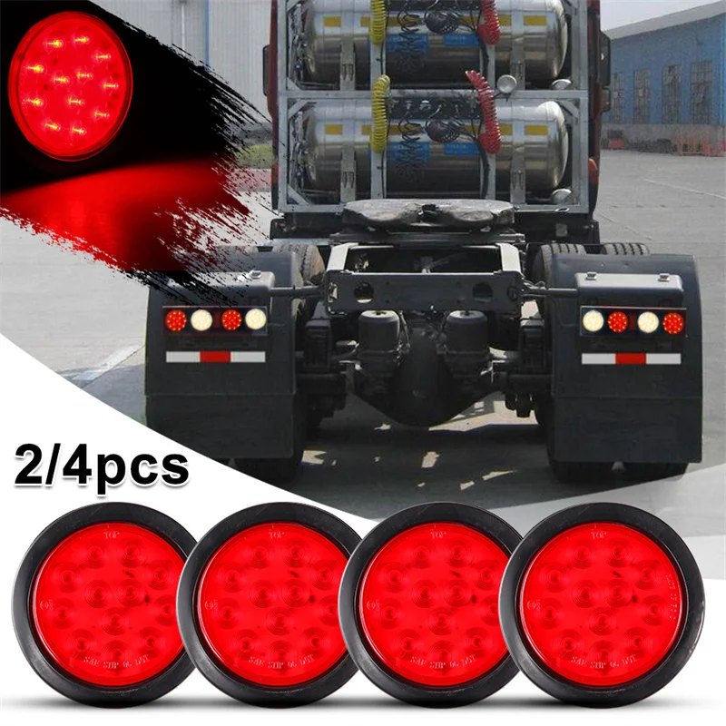 2/4szt 4 Cal 12 LED Stop Turn tylne światło hamowania okrągłe wodoodporne światło tylne dla ciężarówka z przyczepą