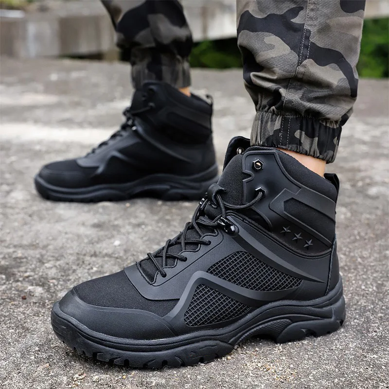 Winter Anti-Slip Steel-Toe Large-Size Outdoor Boots, Rock Climbing High-Top Hiking Boots, Snow-Proof Anti-Slip Military Boots