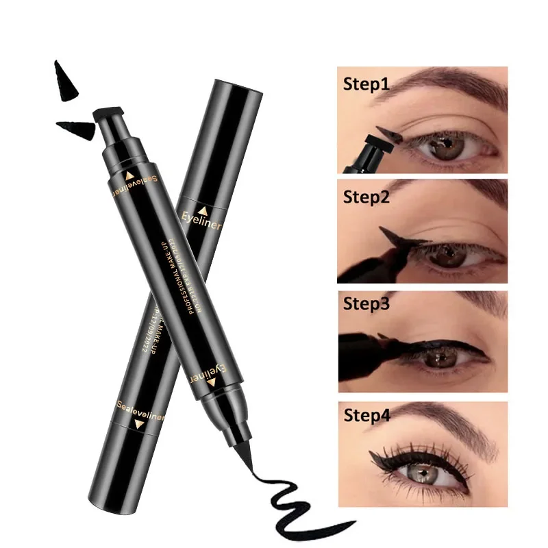 Crayon Eyeliner noir imperméable à double extrémité, outil de maquillage, cosmétiques de beauté, longue durée, 2 en 1