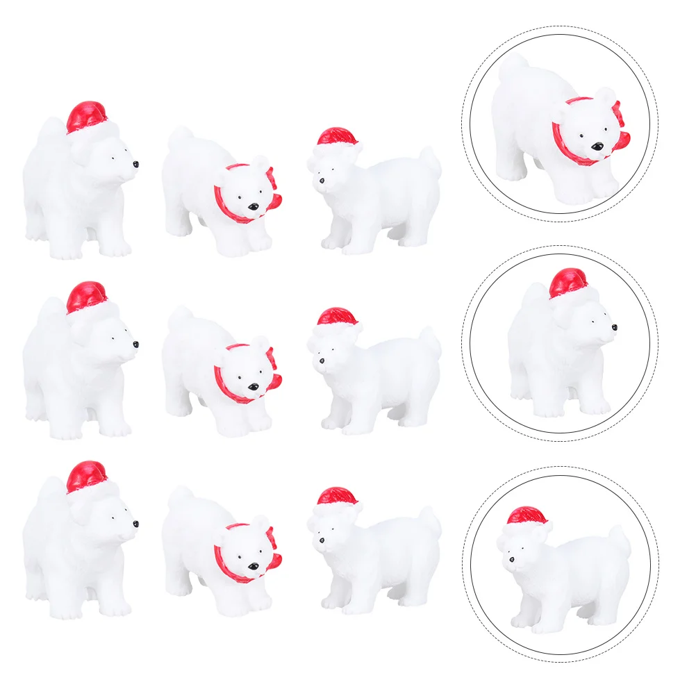 9 Pcs Desk Figurines Decor Christmas Polar Bear Ornaments Adornment Decorations Statuette Container Desktop Resin Crafts White