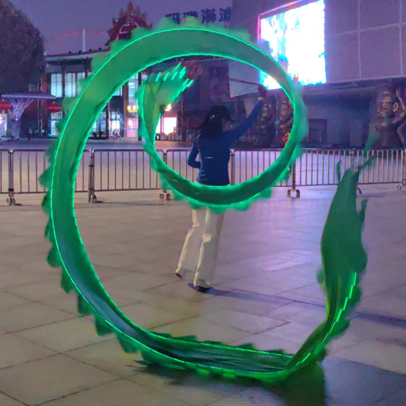 Pure Green Lighting Dance Dragon Set For Adults Traditional Festival Performance Prop Single Use (Dragon Head doesn't have LED))