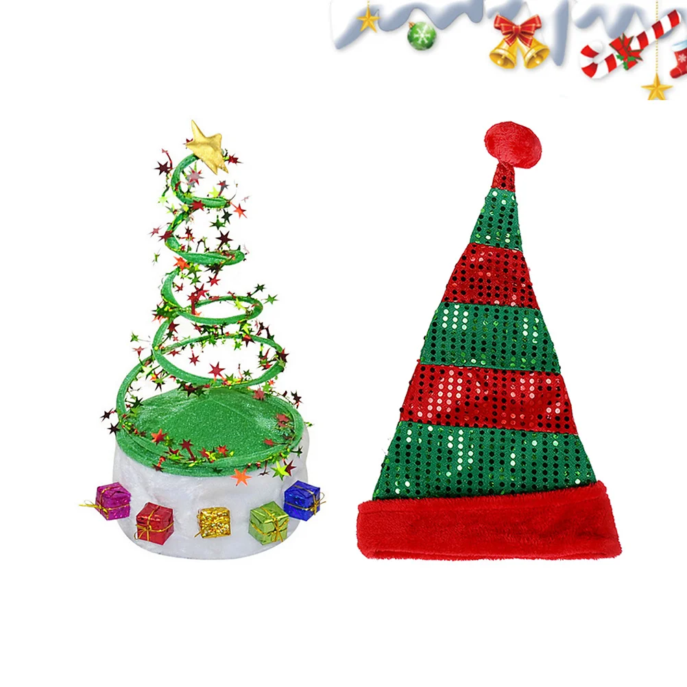 

2pcs Christmas Hat Decor Creative Sequin Cap For Party Festival Stage Performance Cosplay Holiday Gift Men Women Spring