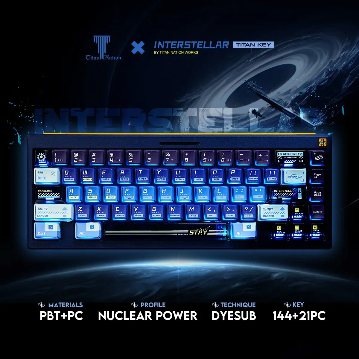 Titan Nation Interstellar Keycaps Nuclear Power Transparent Thermal Dye Sublimation PBT Cherry Keycap DIY Keyboard Gamer Custom