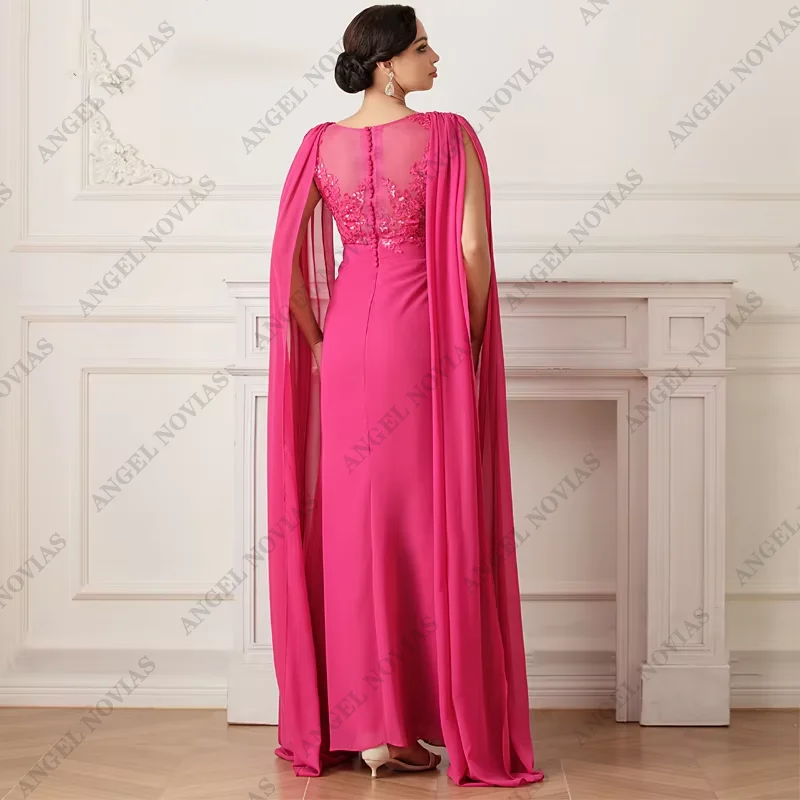 Long Mermaid Chiffon mãe do vestido da noiva, Robe rosa quente, Vestido de casamento, Vestido de casamento, 85347