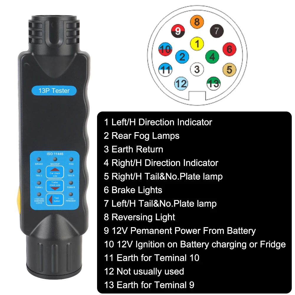 12V Car Trailer Tester 7Pin/13Pin Towing Pole Light Wiring Tester LED Indicator Socket Connection Adapter for Truck Car Caravan