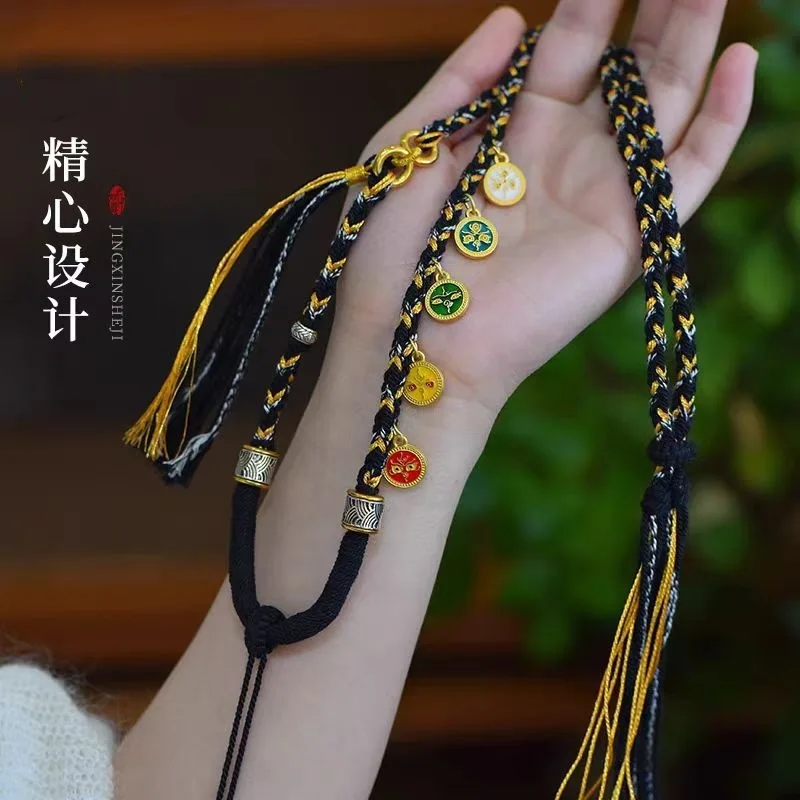 

Tibetan Style Handmade Woven Pendant Tangka Hanging Five Way God Of Wealth Necklace Cultural Toys Beeswax Matching Rope Lucky J