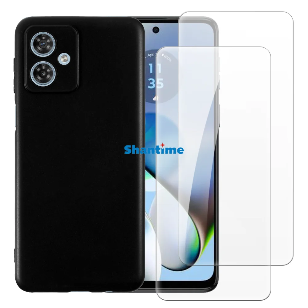 Funda blanda + paquete de 2 protectores de pantalla de vidrio templado para Motorola G54 5G, Moto G54 Power Edition, G54 China, G64 5G de cuerpo completo