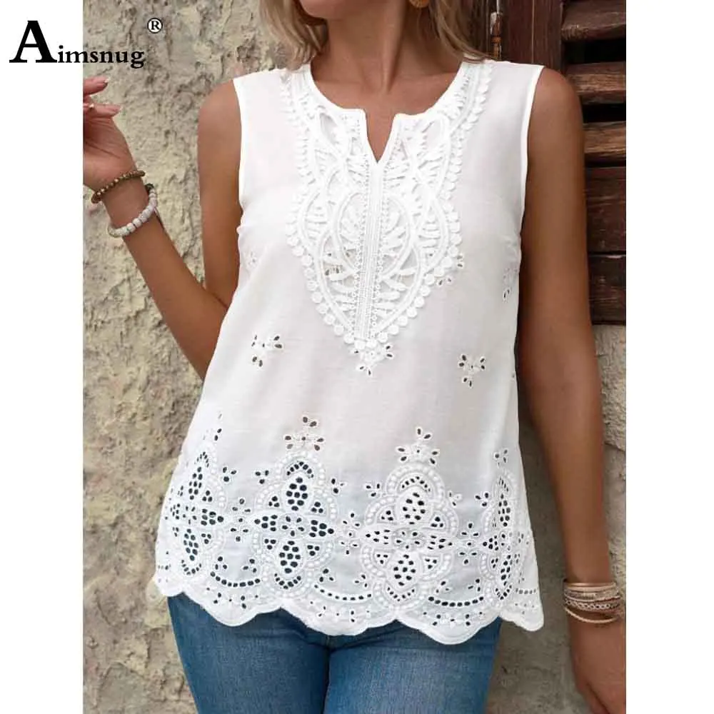 European Style 2025 Women Sleeveless Board Vest Shirts New Casual V-neck Tank Top Ladies Elegant Basic Lace Tunic blusas femmes