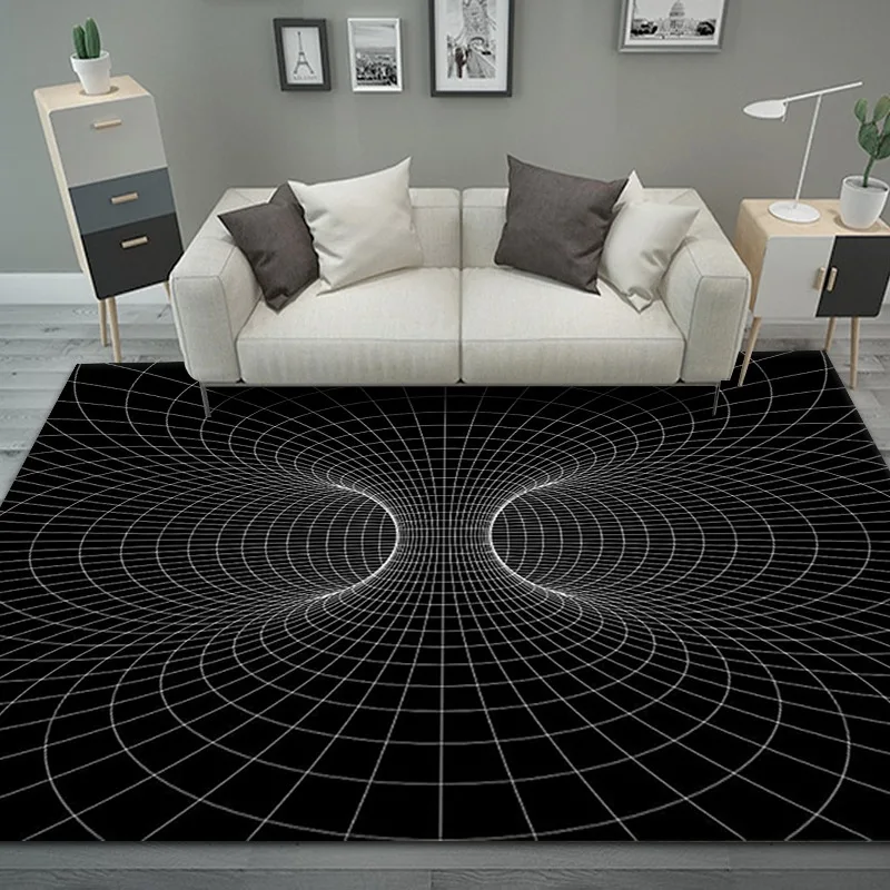 Alfombra redonda de visión 3d, Cojín cuadrado para mesa de centro de sala de estar, dormitorio, blanco y negro, cojín tridimensional para mesa y