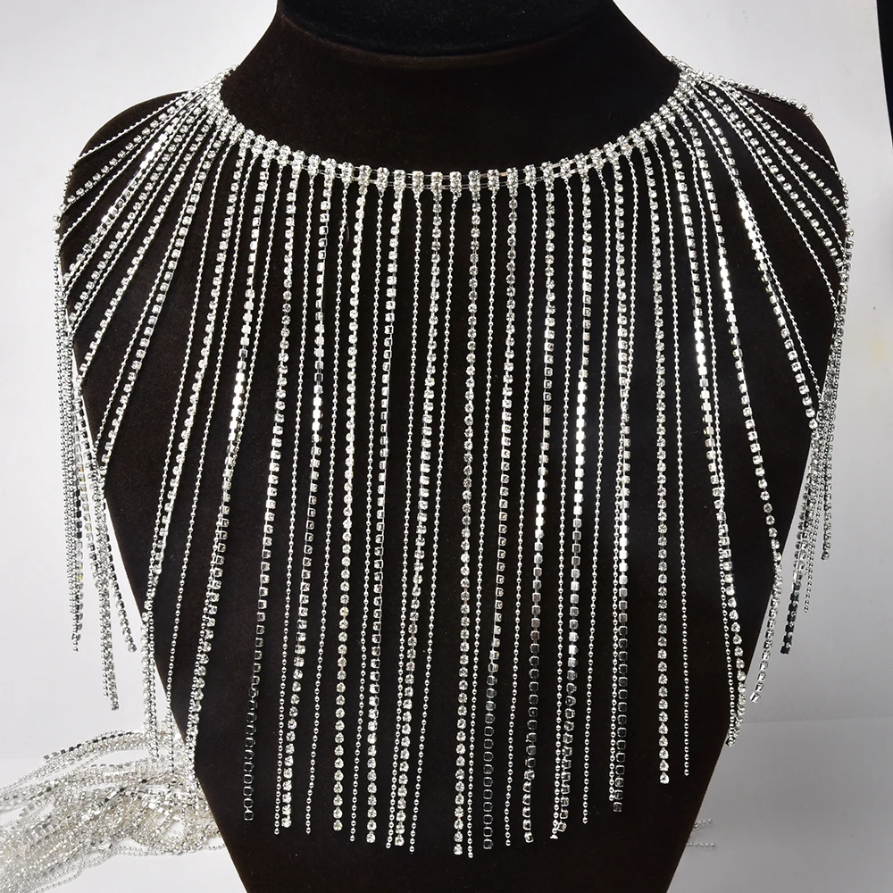Nieuwe 45Cm/90Cm Glazen Strass Franjes Kristallen Ketting Diamant Bruid Versiering Franje Kristal Applique Naaien Handwerk Diy Decoratie