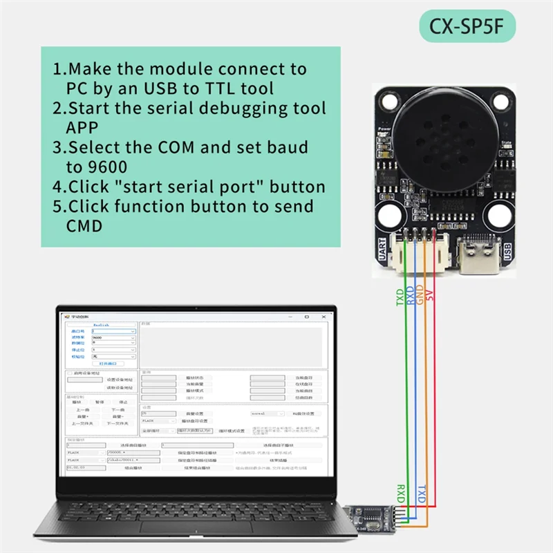 ABGI-CX-SP5F Модуль воспроизведения голоса MP3 UART Управление последовательным портом Интеллектуальная голосовая трансляция Модуль голосового плеера MP3