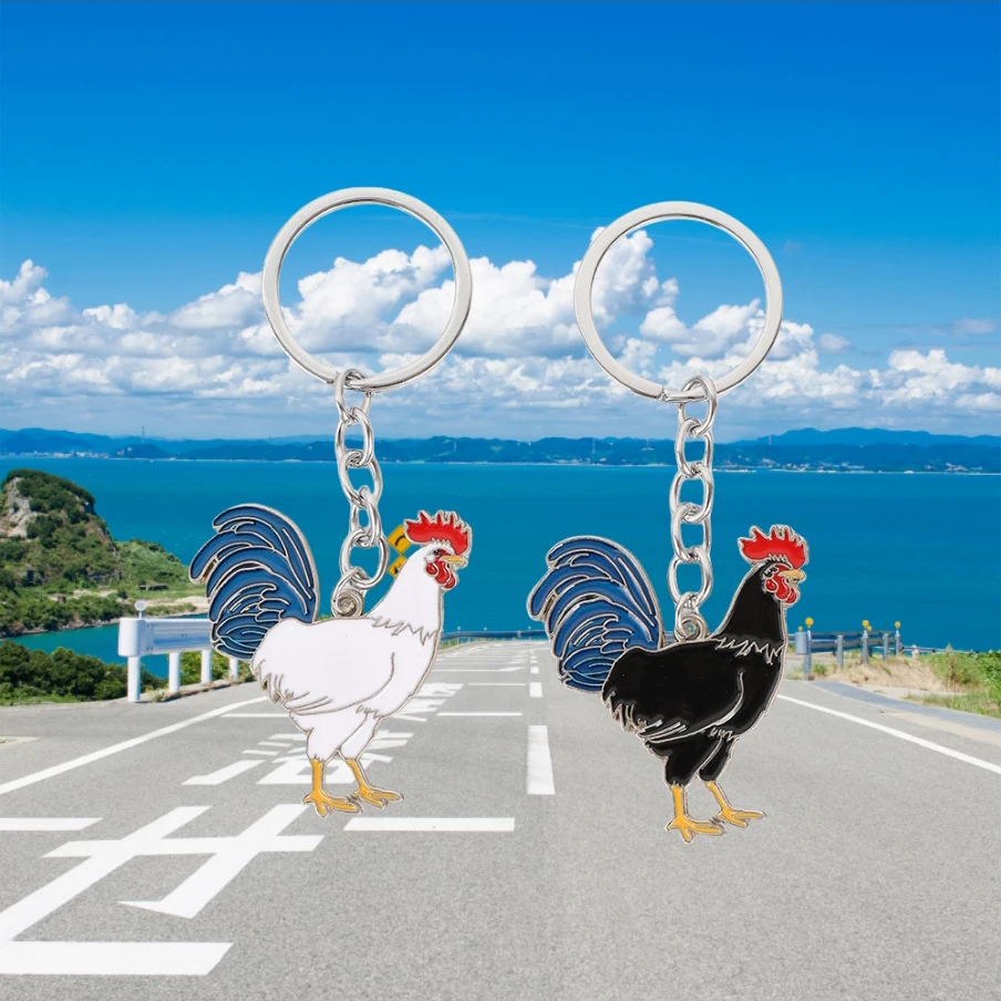 Stylish Rooster Hen Keychain Gift Enamel-Coated Metal Keyring Pendant for Car Phone Decor Perfect Animal Lover Collectible