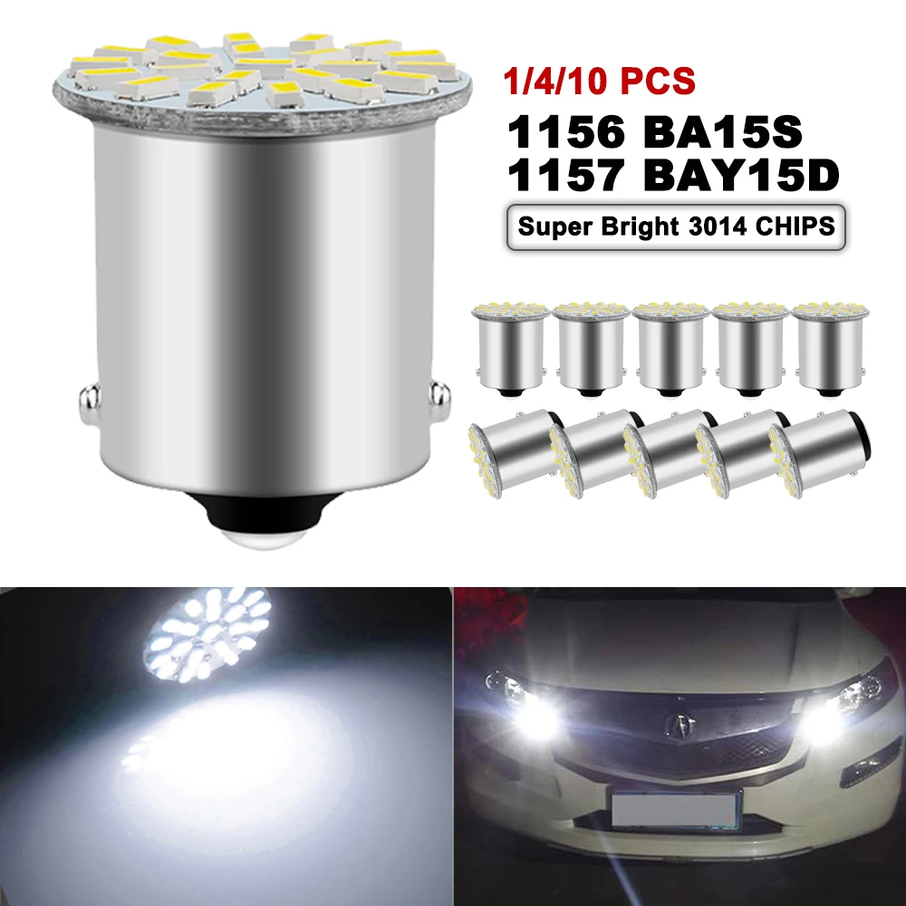 1/4/10 PCS Car Signal Light 12V P21W BA15S 1156 P21/5W BAY15D 1157 LED Bulbs 7000K White Auto Reverse Brake Parking Backup Lamps