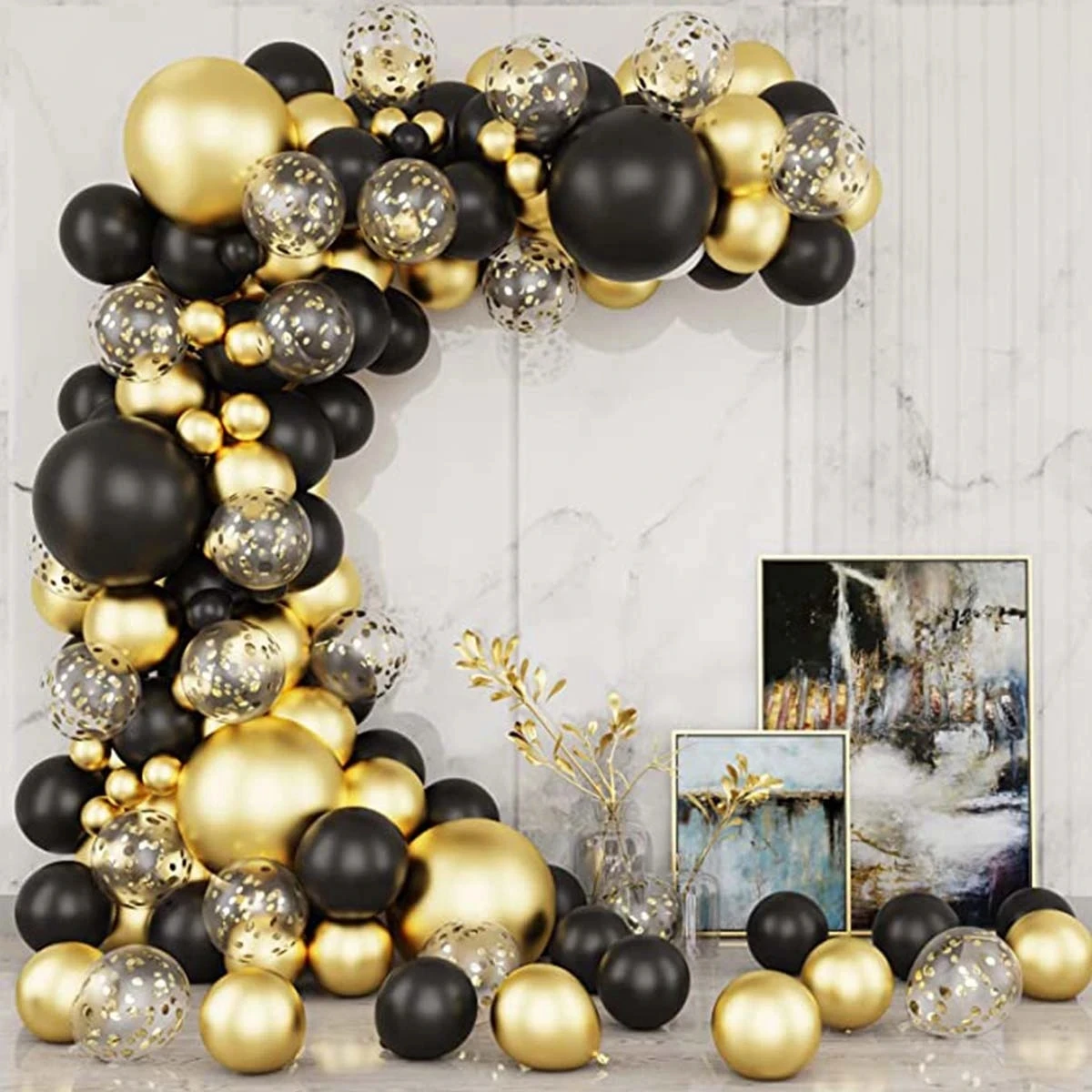 Black Gold Balloon Garland Arch Kit Confetti Latex Balloon 30th 40th 50th Birthday Party Balloons Decorations Adults Anniversary