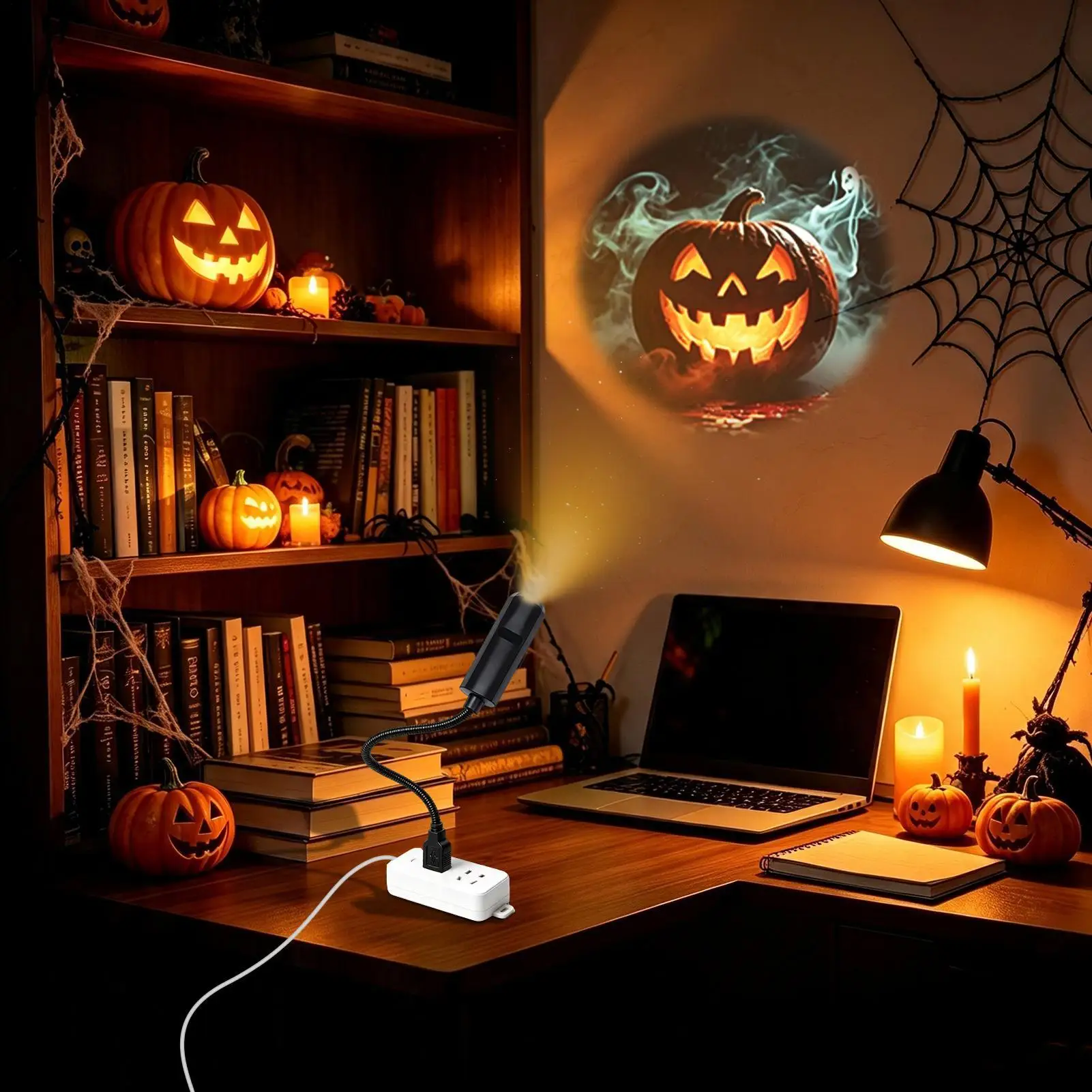USB Projector Light Halloween Skull Night Light Ghost LED Lamp 360 Degree Rotating Switchable Pattern Design Dark&Night Ambiance