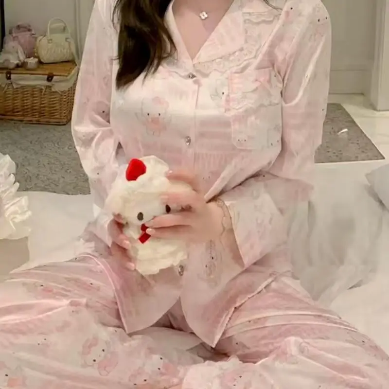 Kawaii مرحبا كيتي منامة السراويل الكرتون أنيمي نمط الحرير الجليد المرأة بيجامة طالب ملابس خاصة الحبيب فتاة بيجامة مجموعات