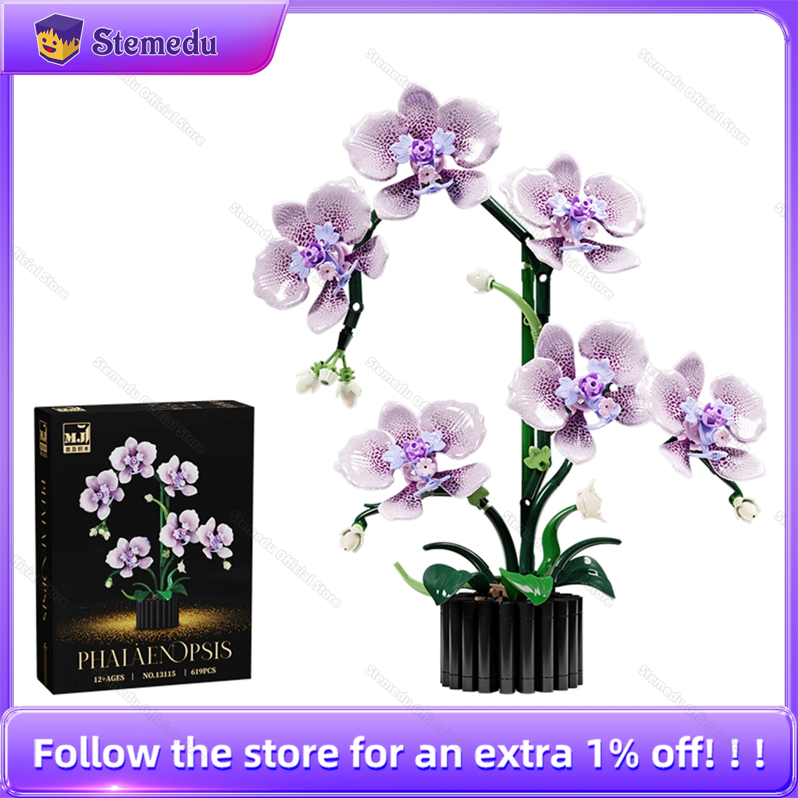 

619pcs MOC Orchid Flowers Building Blocks Set STEM DIY Blooming Cymbidium Assembly Brick Toys for Kids Gift Home Decor Model Kit