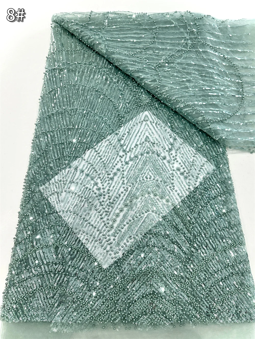 

2025 Latest French 3D Beaded Tulle Lace Fabric High Quality African Net Mesh Lace Fabrics With Sequins For Evening Party Dresses