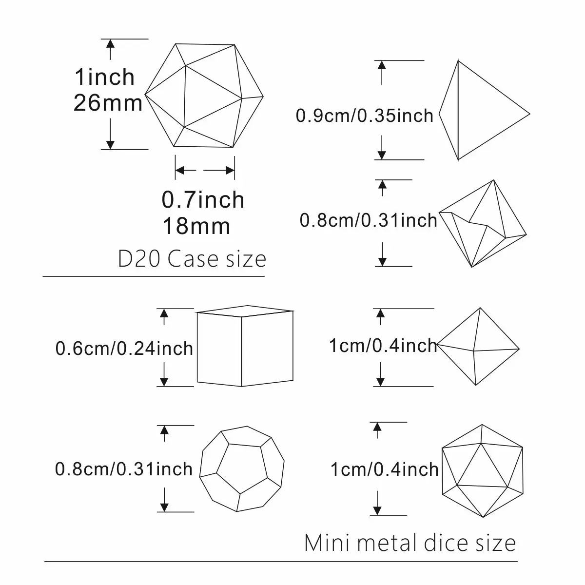 D20 Metal Hollow Box+7pcs Metal Dice Set, Portable Board Game Dice Mini Kit, Darkness Bloodstains Style Dice Pendant