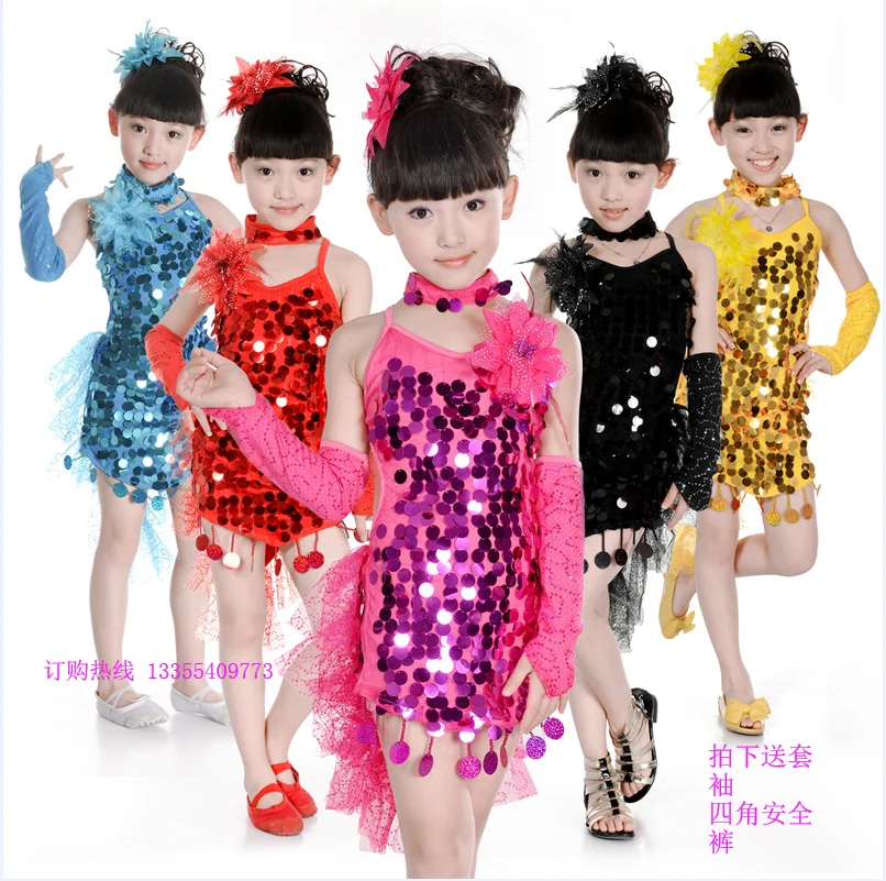 New Latin Dance Costumes Girls Dance Clothes Children's Competition Dresses Sequins Table Performance Costumes
