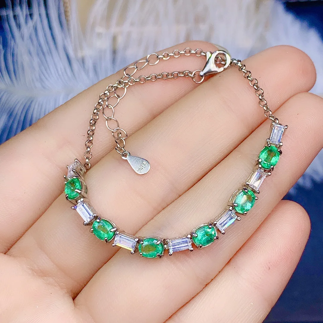 

Radiant Natural Emerald Bracelet S925 Sterling Silver for Women Showcasing A for A Refined Jewelry Designed By A Designer