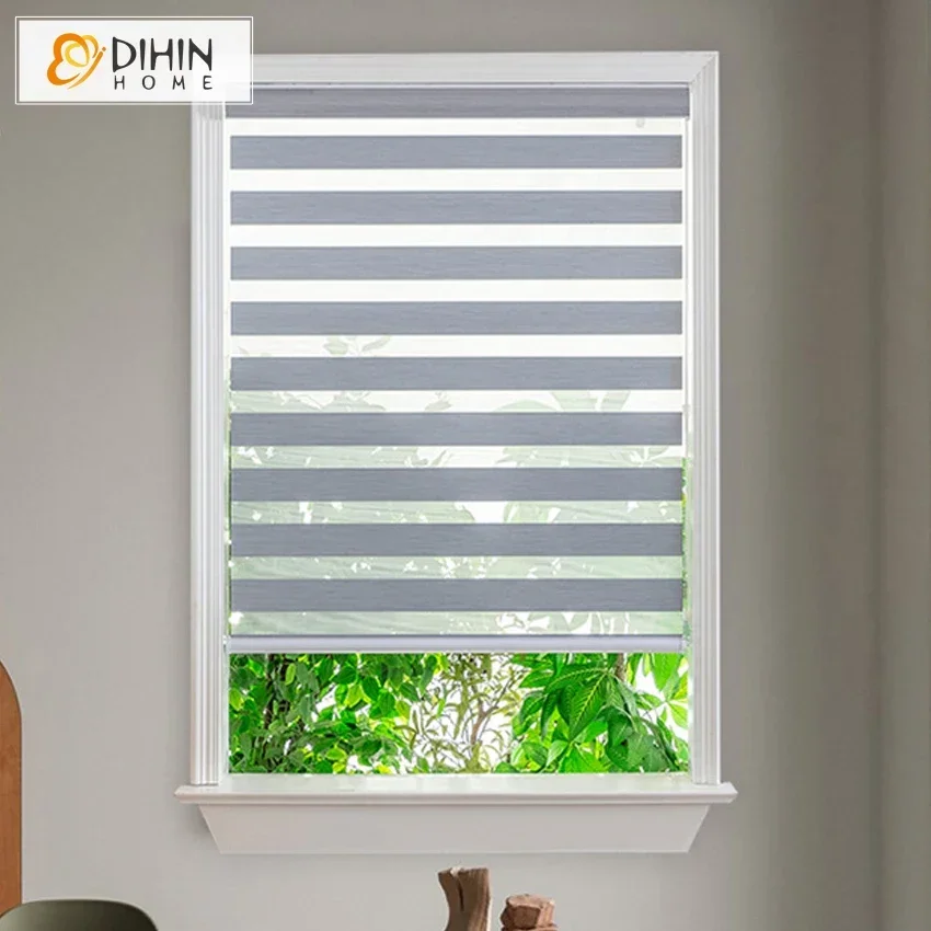 

DIHIN HOME Modern Thickening Grey Full Blackout Curtains Double Layer Zebra Blinds Rollor Blind Easy Install Custom Size