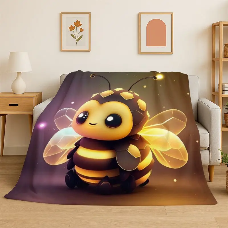 Cartoon Bee HoneyBee Cute Insect Flannel Blanket Soft Throw Blanket for Bedroom Living Room Bed Travel Camping Picnic Nap Cover