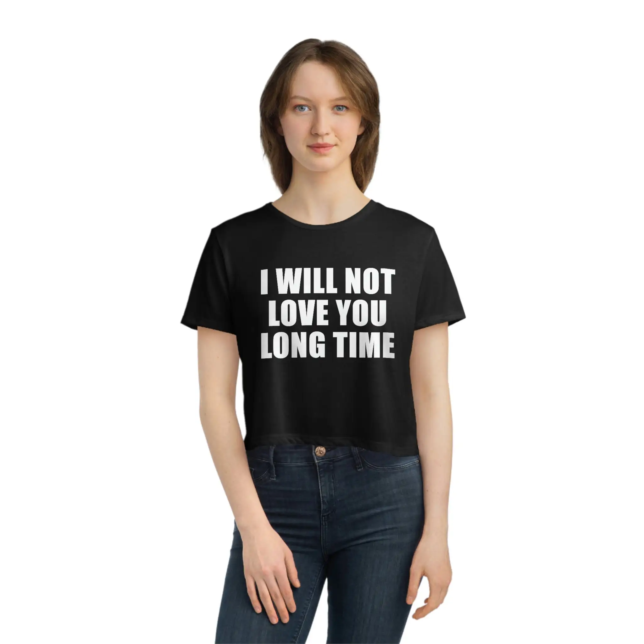 I WILL NOT Love You Long Time Vietnamese Asian Comical Women's Flowy Crop Top T Shirt