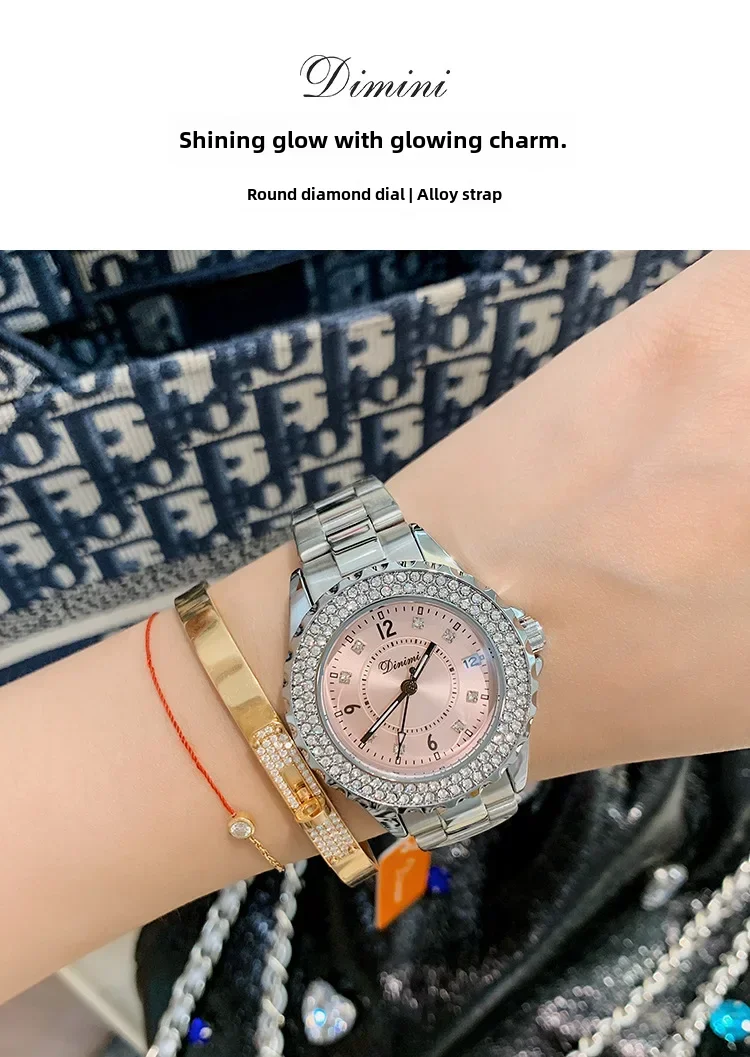 

Dinimi повседневные элегантные наручные часы с циферблатом, модный стальной ремешок, женские часы, цифровой трехигольный дизайн