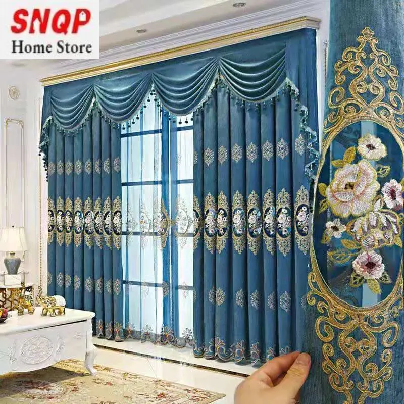 

Curtains for Living Dining Room Bedroom Chenille Embroidery Hollow Thickening Double Sided Windows Door Kitchen Palace