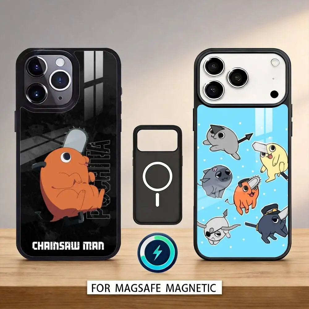 

C-Chainsaw M-Man Pochita Phone Case Magnetic For iPhone17 16 15 14 13 12 Pro Max For Magsafe Wireless Charging Cover