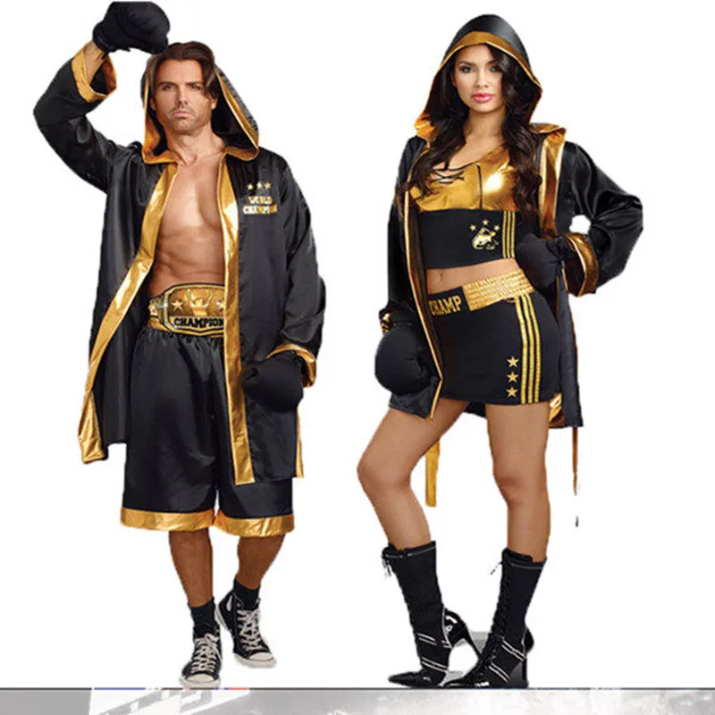 Women Men Boxing World Cosplay Costume Black Golden Cool Role Play Boxer Costume Fancy Suit For Male Female Halloween Clothing