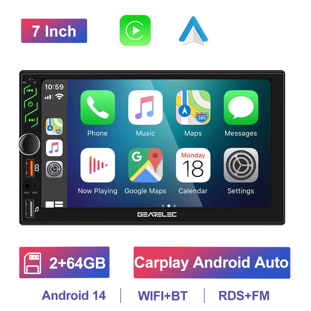 7 Inch Autoradio 2 Din Android 13 Carplay Android Auto Universele Auto Multimedia Speler Autoradio HD Touchscreen FM Bluetooth