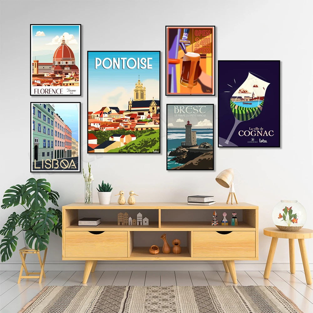 Limoges - Gare des Bénédictins, Brest - Petit Minou lighthouse, Pontoise - Ile-de-France, Bordeaux, Cognac Grands Crus poster ma