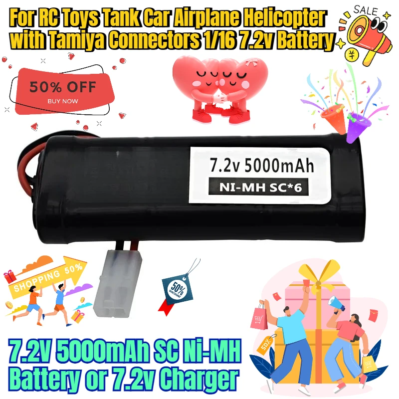 

7.2V 5000mAh SC Ni-MH Battery or 7.2v Charger for RC Toys Tank Car Airplane Helicopter with Tamiya Connectors 1/16 7.2v Battery